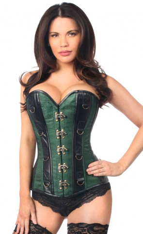 Brocade & Leather Corset With Metal Clasp
