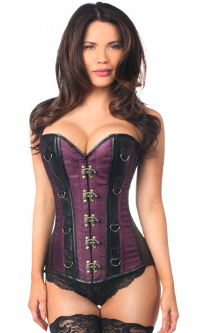 Brocade & Leather Corset With Metal Clasp  